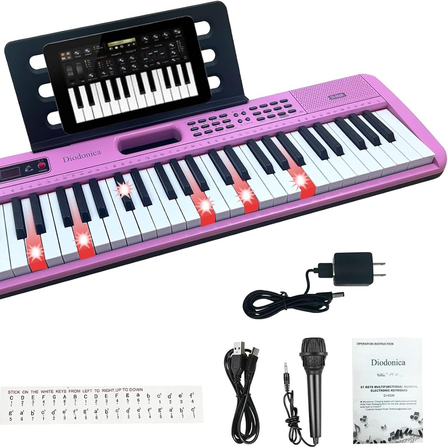 Diodonica 61-Key Lighted Beginner Keyboard Piano