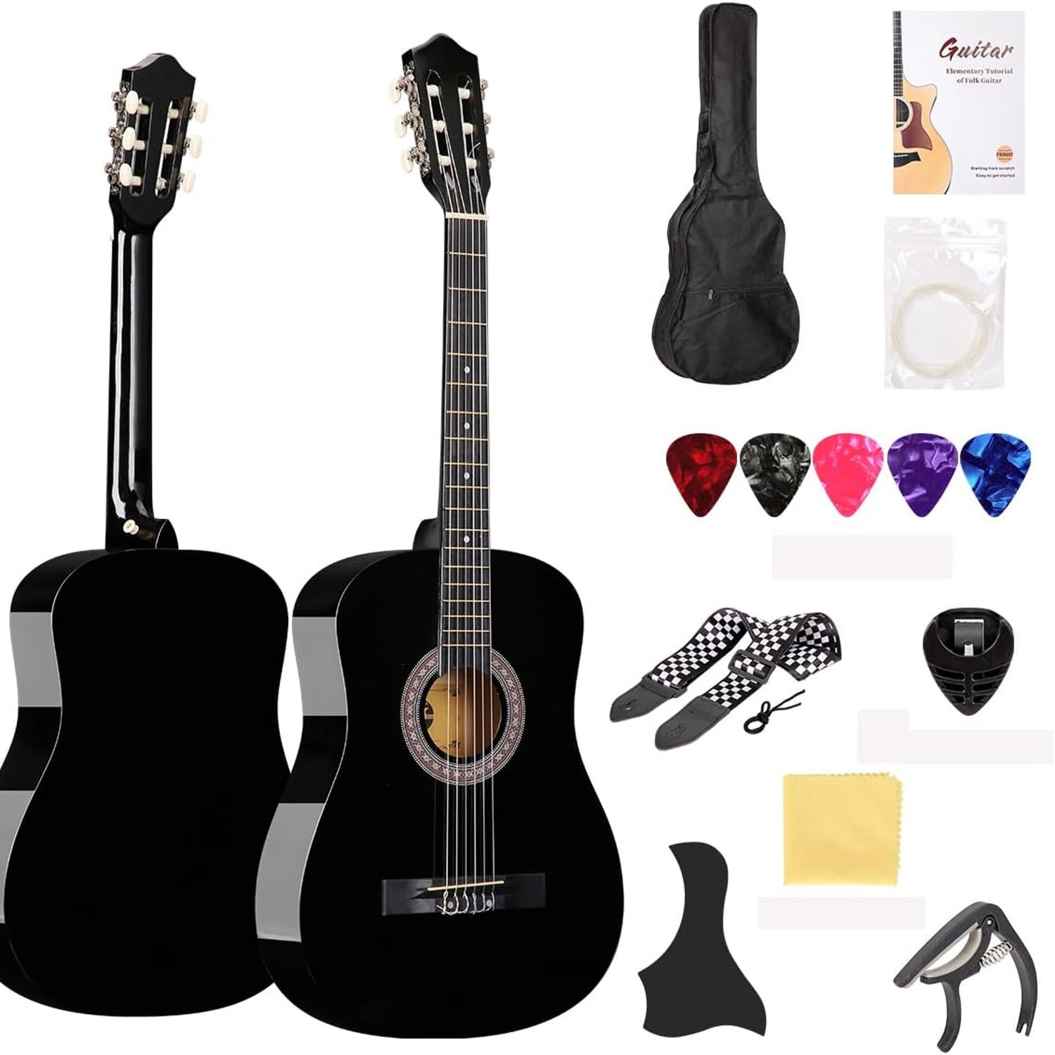 38 Inch Classical Guitar Starter Kit with Gig Bag, Capo and Strap