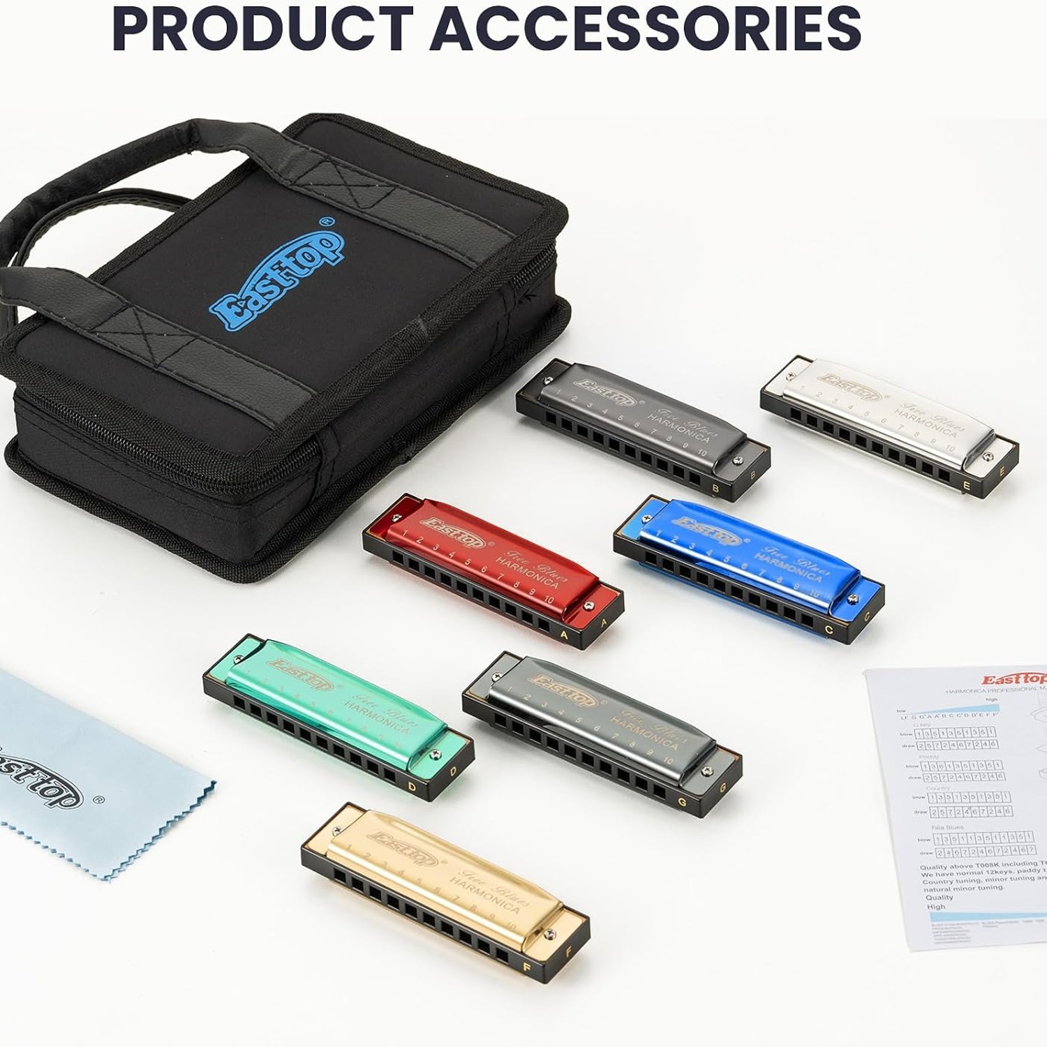 East Top 7-Key Diatonic Harmonica Set with Canvas Case: image 6