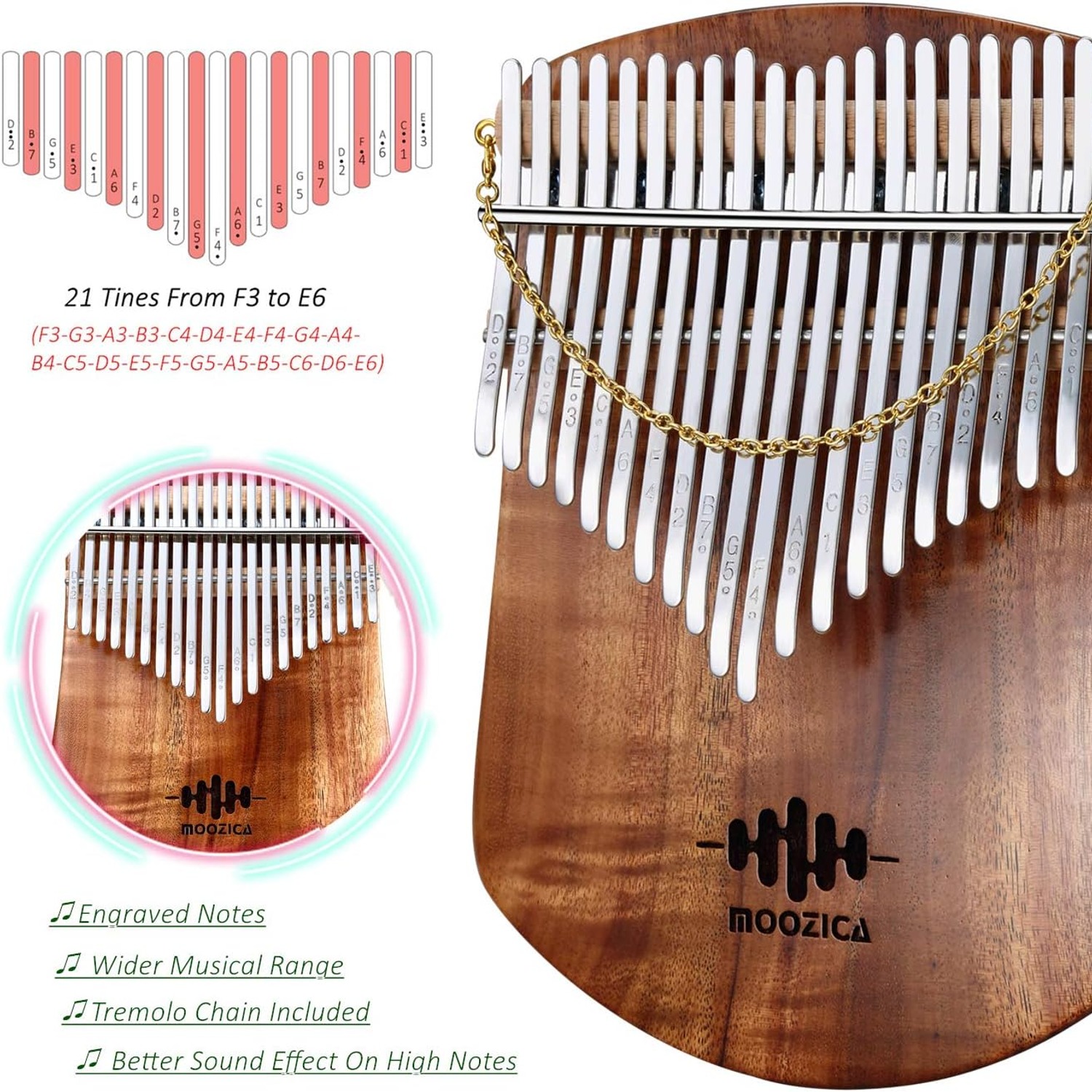Moozica 21-Key Solid Koa Kalimba Thumb Piano: image 2