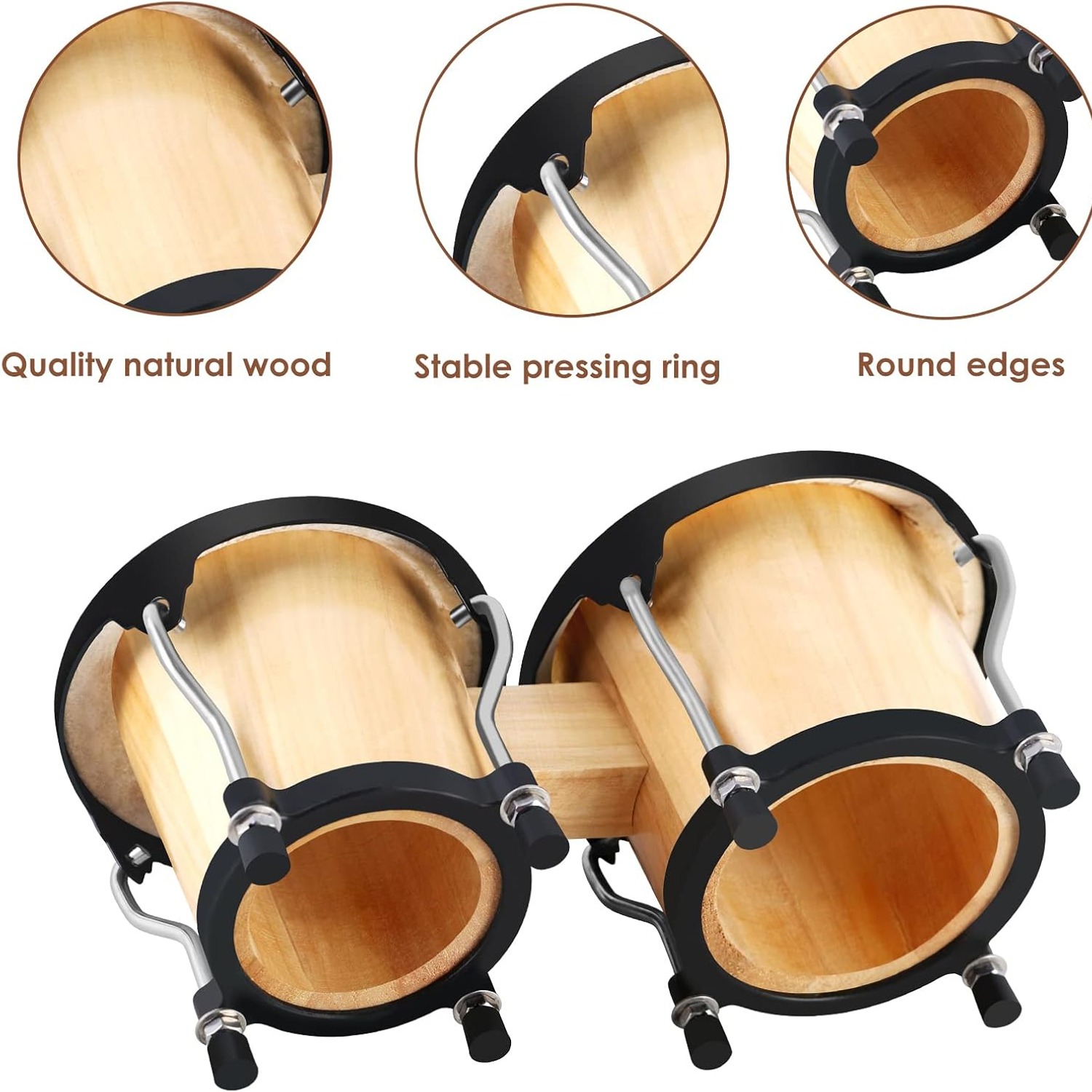 EASTROCK 4 and 5 Inch Tunable Wood Bongo Drum Set with Carry Bag: image 3