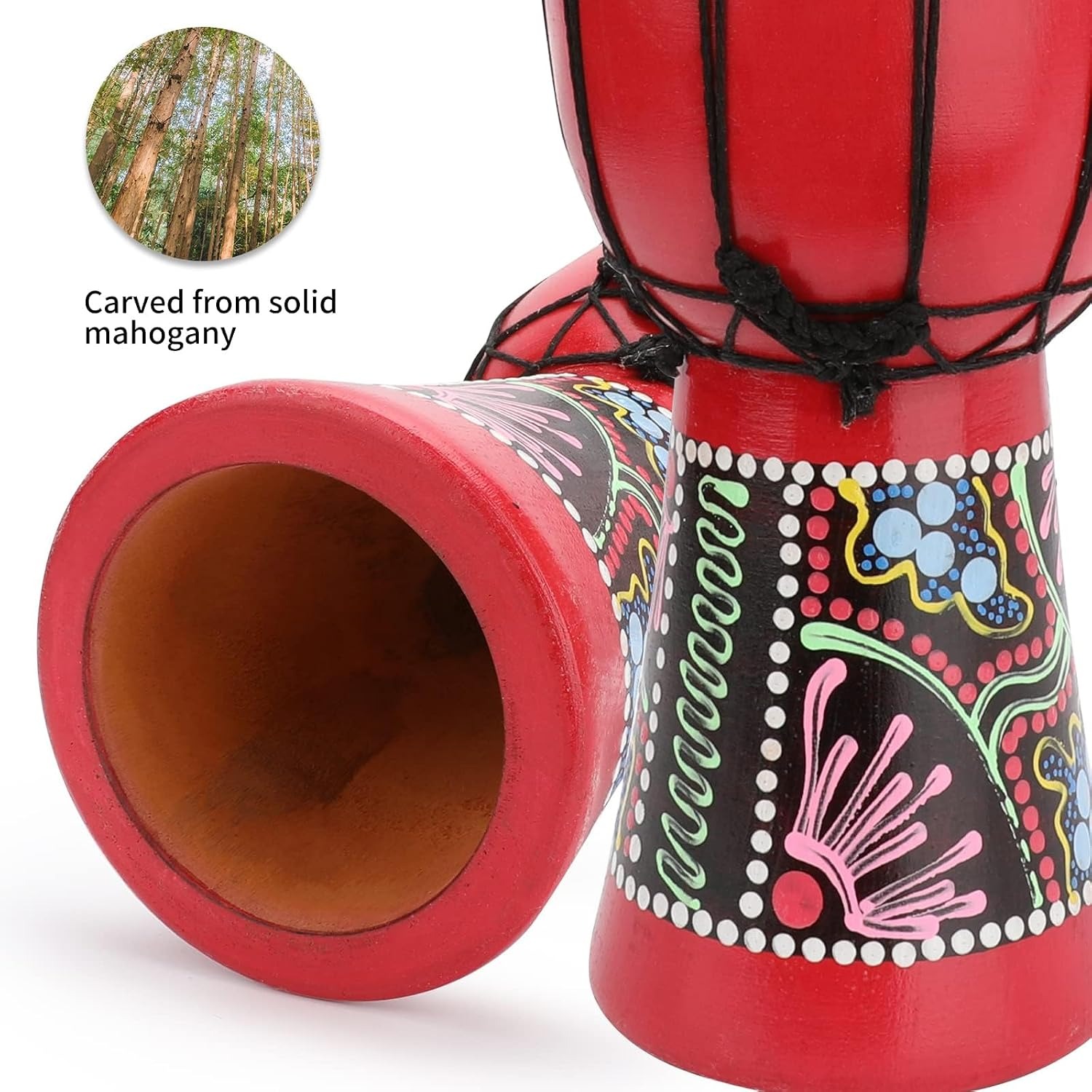 Hand-Painted Mahogany Djembe Drum with Goatskin Head: image 2