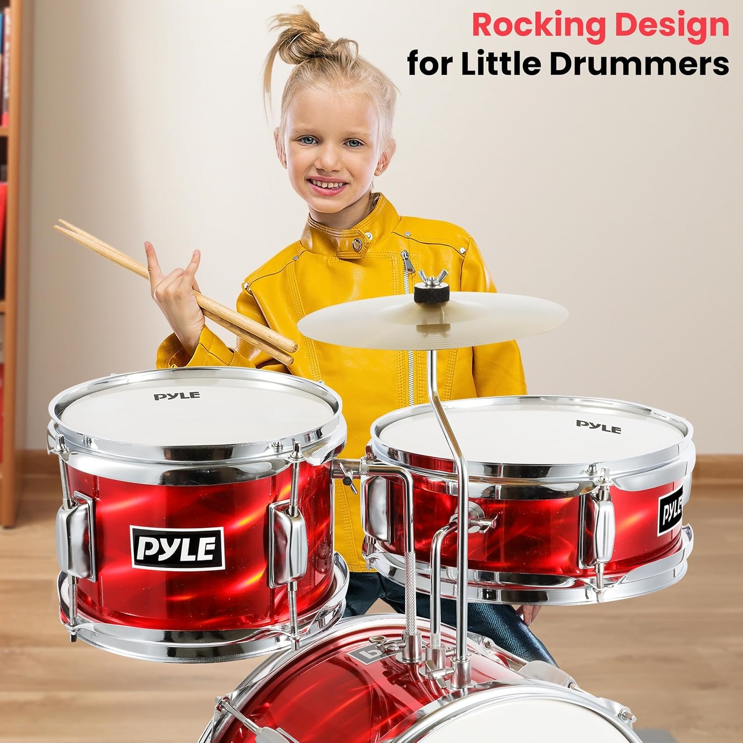 Pyle 3-Piece Kids Drum Kit with Cymbal, Pedal, Throne and Sticks: image 2