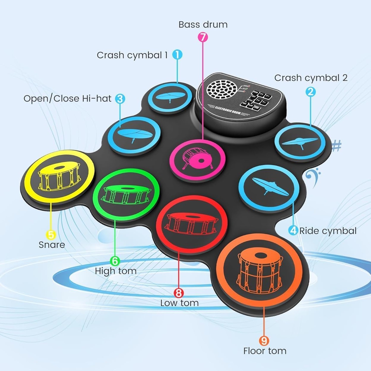 Kids Electronic Drum Pad with 9 Pads and Foot Pedals: image 2