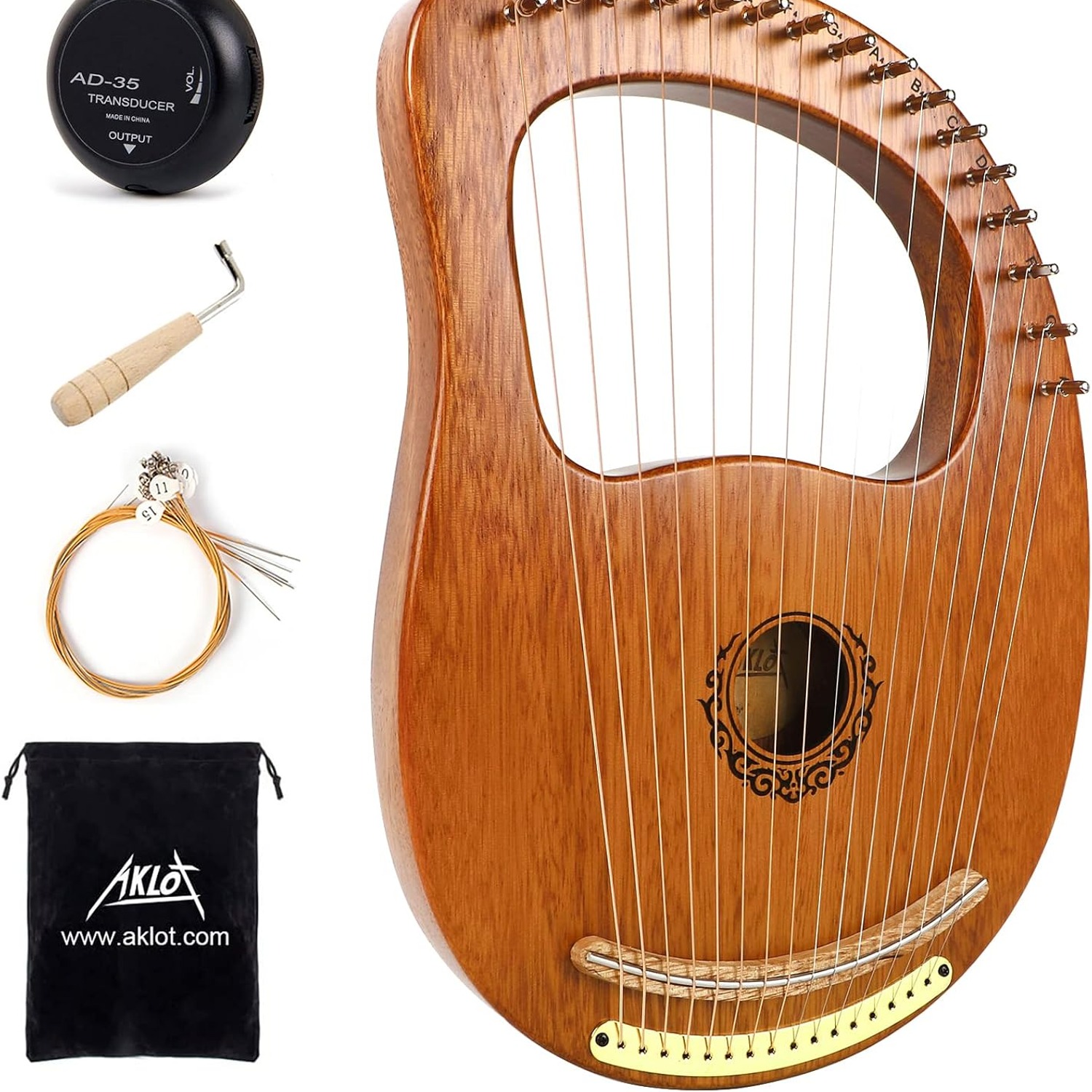 AKLOT 16 String Mahogany Lyre Harp with Gig Bag and Tuning Tools