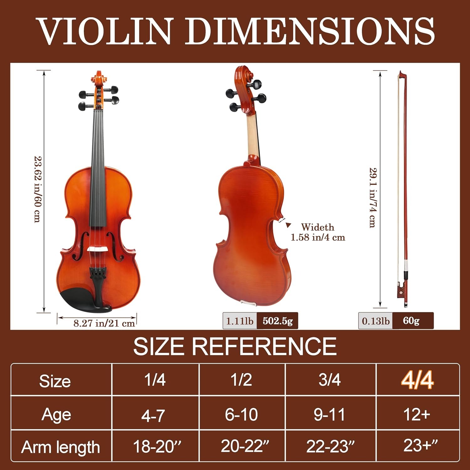 DIGERVY 4/4 Full Size Violin Kit with Case, Bow and Rosin: image 2