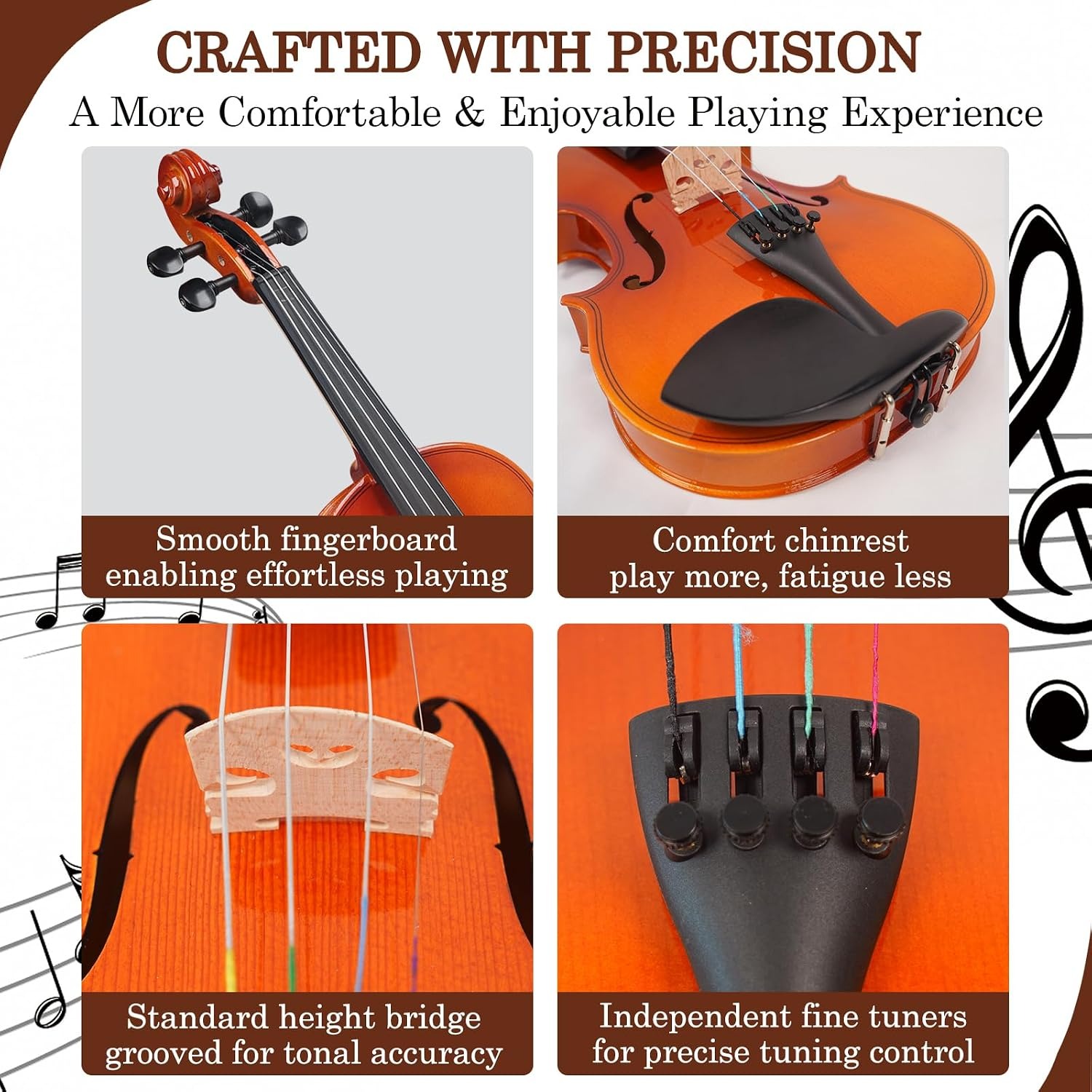 DIGERVY 4/4 Full Size Violin Kit with Case, Bow and Rosin: image 3