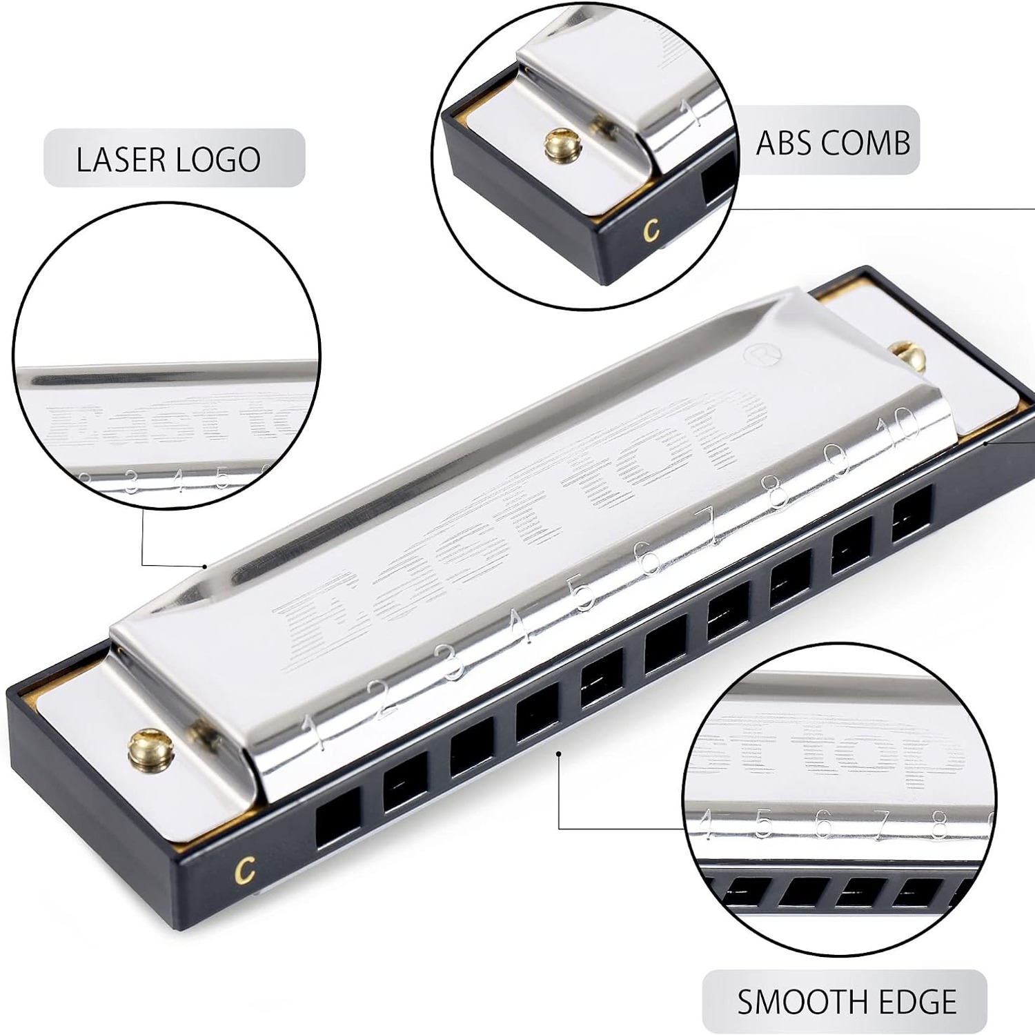 East Top T10-4 10 Hole Blues Harmonica, Key of C: image 3