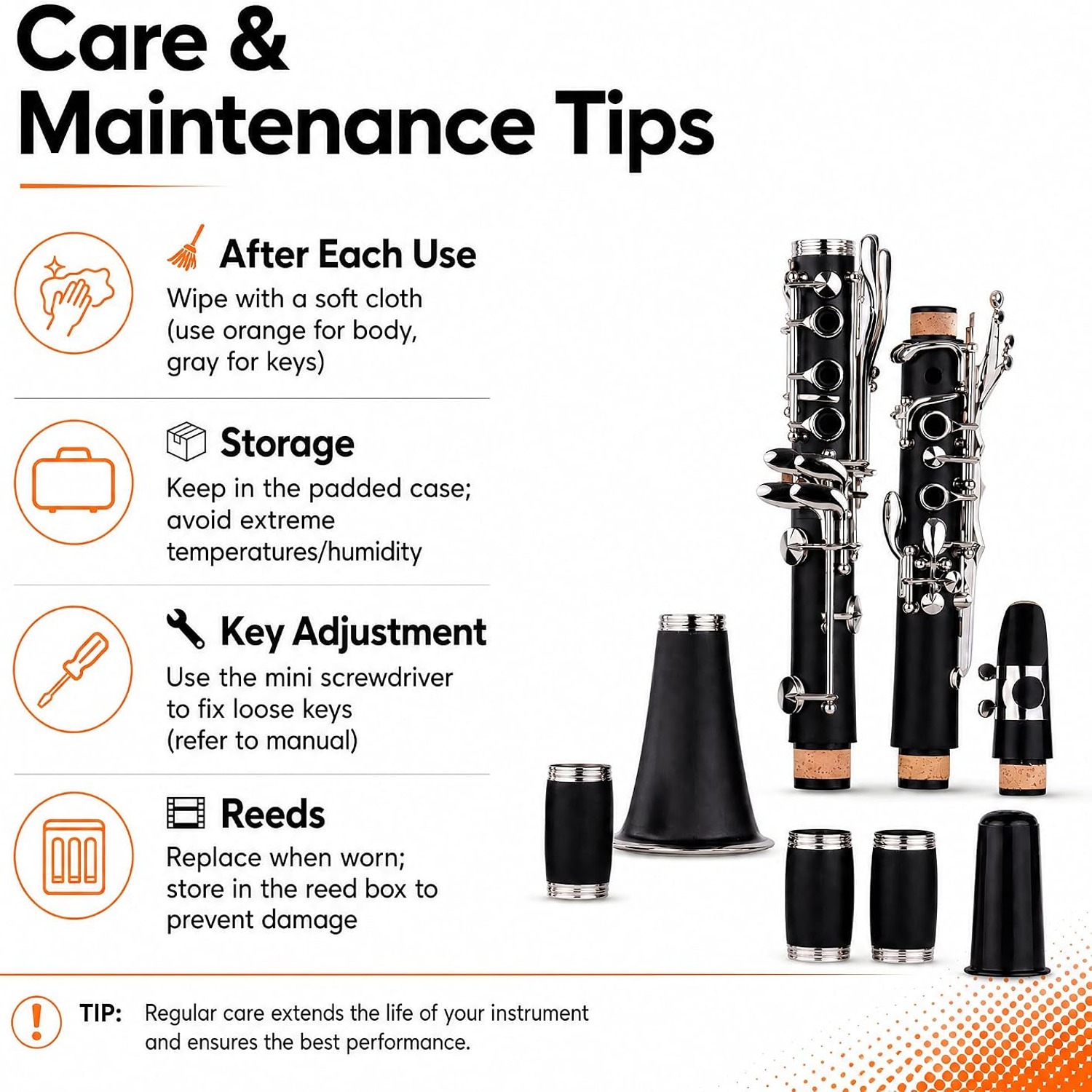 17-Key Bb Clarinet with Case and Starter Accessory Kit: image 5